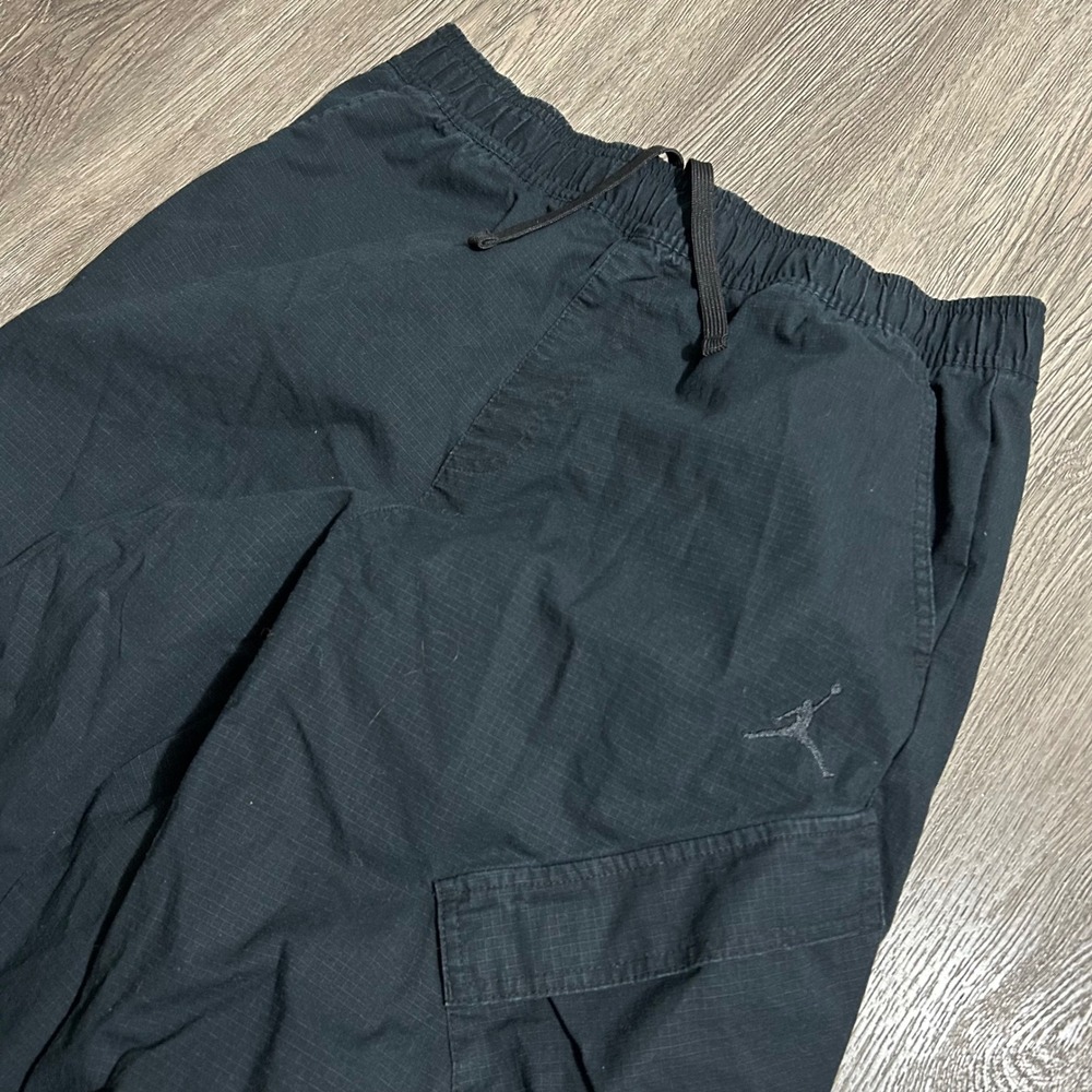Jordan Flight Utility Cargo Pants Medium Black Ripstop Drawstring 32" Inseam